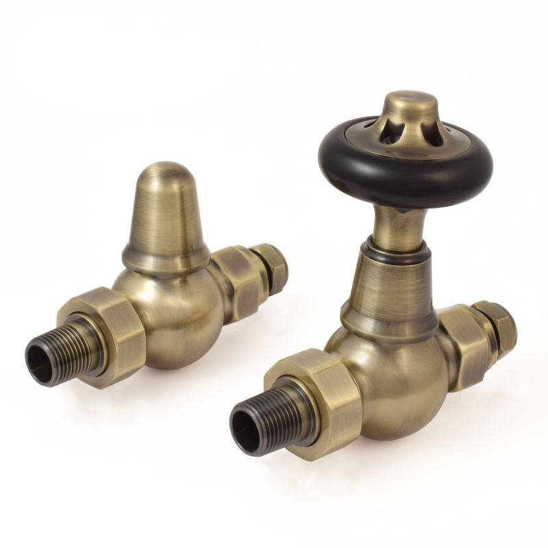 Plumbers Choice Admiral Straight Brass Traditional Thermostatic Radiator Valve Antique Brass