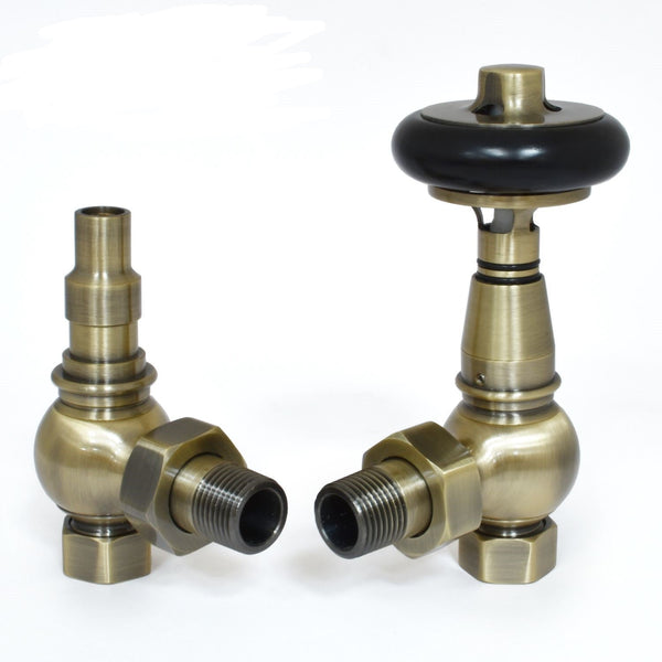 Plumbers Choice Amberley Thermostatic Radiator Valve (Angled TRV) Antique Barass