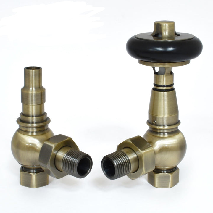 Plumbers Choice Amberley Thermostatic Radiator Valve (Angled TRV) Antique Barass