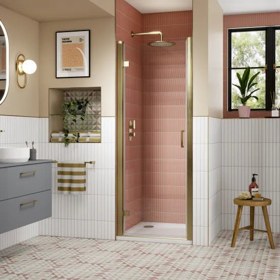 Nuie 800mm Hinged Shower Door - Brushed Brass