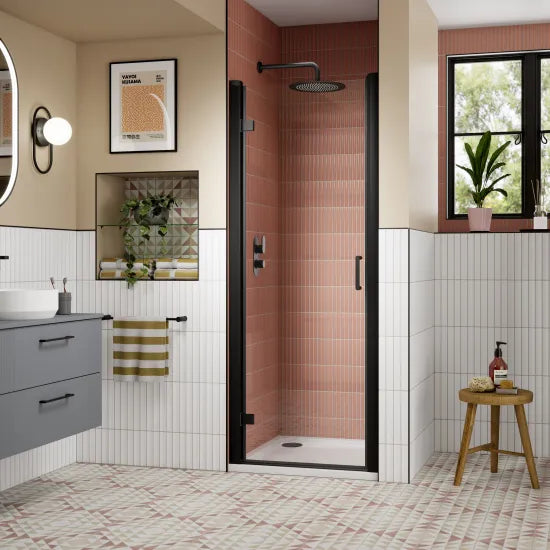Nuie 900mm Hinged Shower Door - Matt Black
