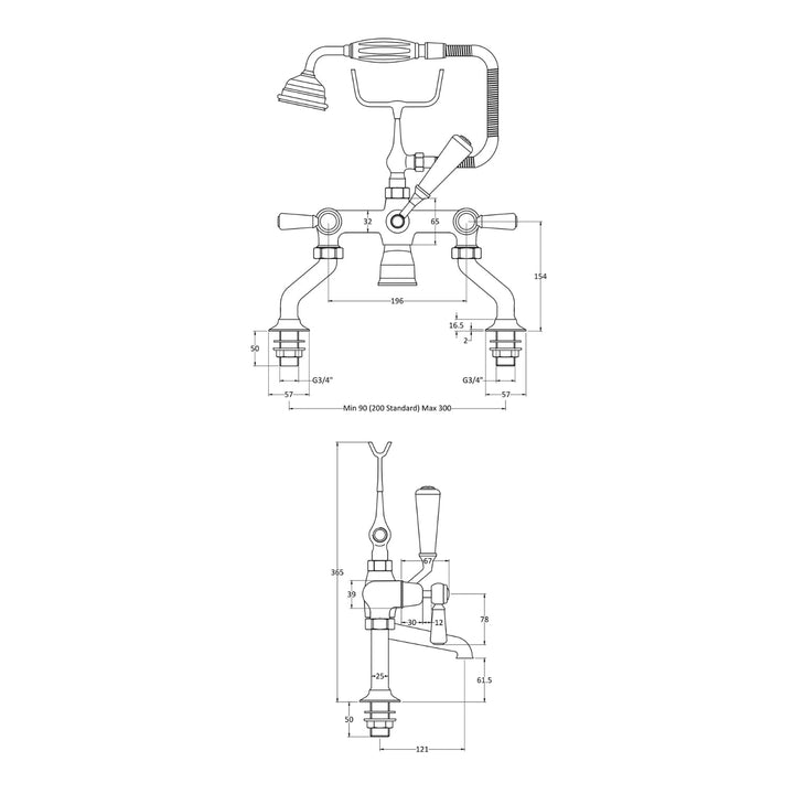 BC Designs Victrion Deck Mounted Brass Lever Bath Shower Mixer Tap Brushed Chrome