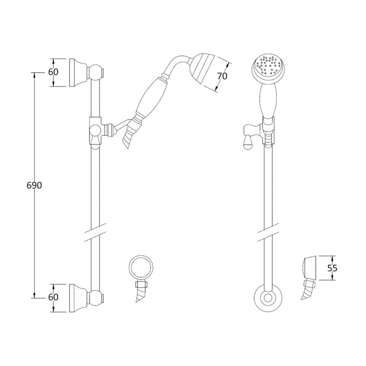 BC Designs Victrion Wall Mounted Traditional Brass Slide Rail Kit with Handset Brushed Chrome