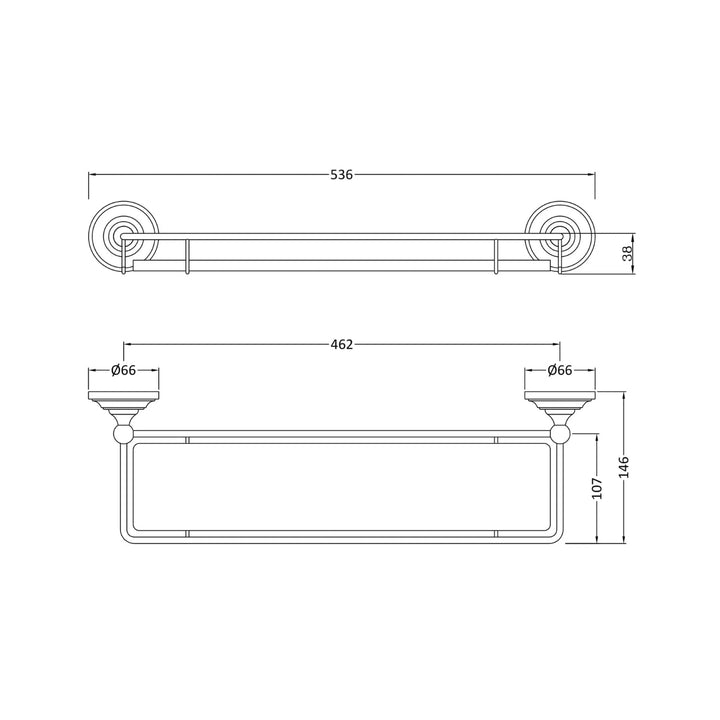 BC Designs Victrion Wall Mounted Glass Gallery Shelf 66mm H x 536mm W Brushed Chrome