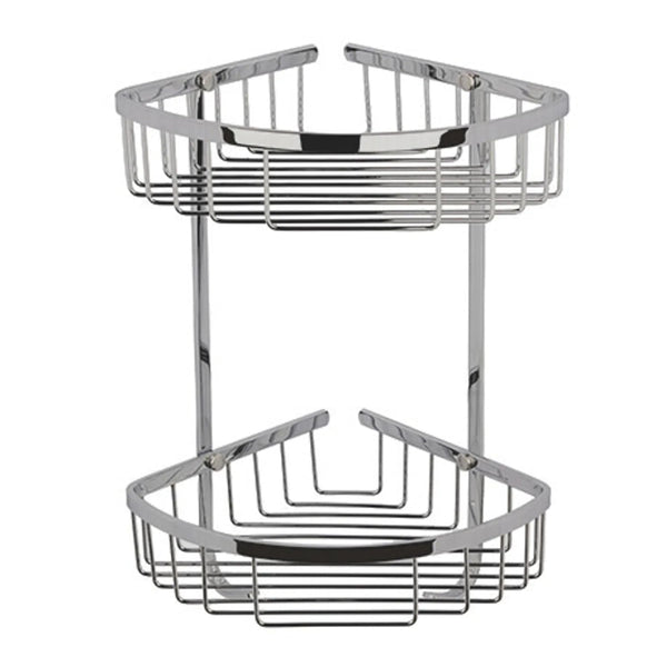BC Designs Victrion Wall Mounted Double Corner Brass Shower Basket Brushed Chrome Finish