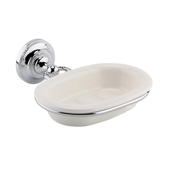 BC Designs Victrion Wall Mounted Ceramic Soap Dish Holder Brushed Chrome Finish
