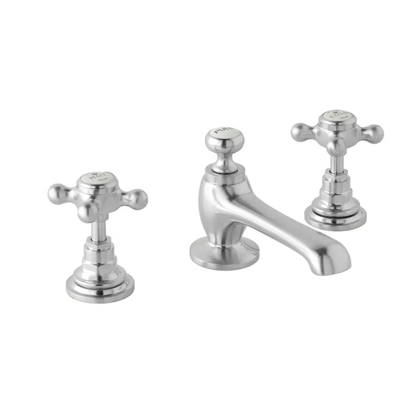 BC Designs Victrion Crosshead 3 Hole Basin Mixer Tap with Pop-Up Waste Brushed Chrome Finish