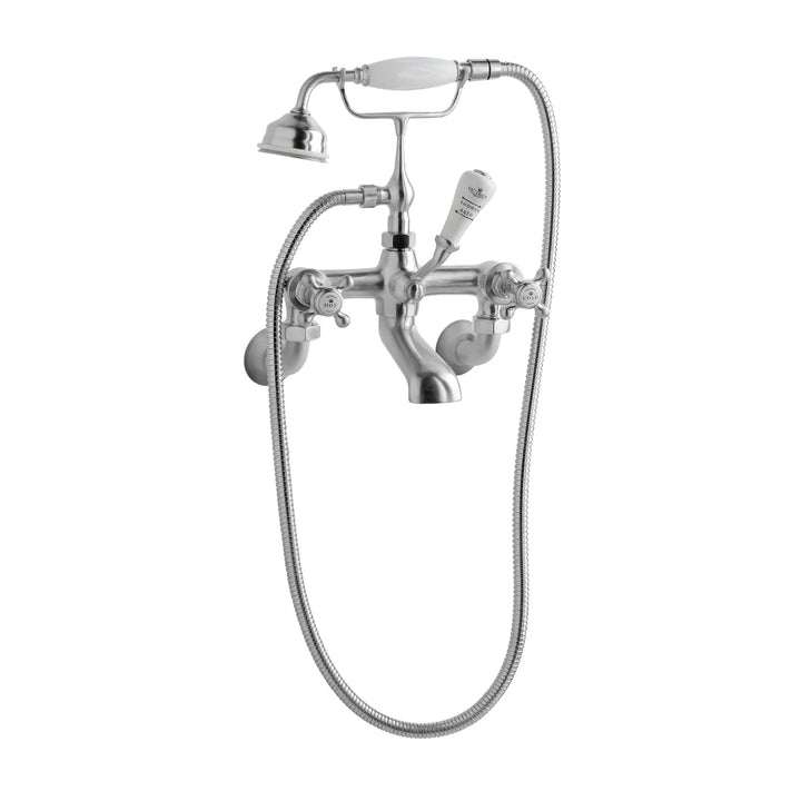 BC Designs Victrion Crosshead Brass Wall Mounted Bath Shower Mixer Tap Brushed Chrome Finish