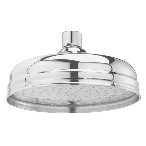 BC Designs Victrion 8 Inch Traditional Round Fixed Brass Shower Head 77mm H x 194mm W Brushed Chrome