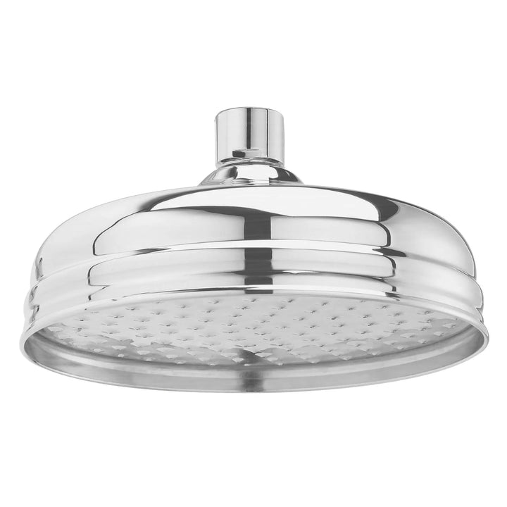 BC Designs Victrion 8 Inch Traditional Round Fixed Brass Shower Head 77mm H x 194mm W Brushed Chrome