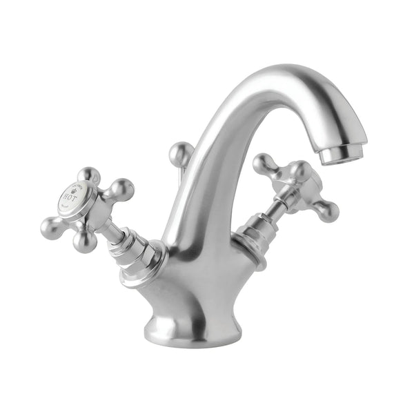 BC Designs Victrion Crosshead Brass Mono Deck Mounted Basin Mixer Tap Brushed Chrome Finish