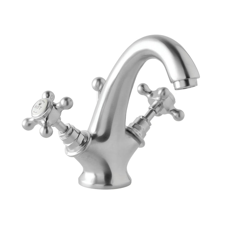 BC Designs Victrion Crosshead Brass Mono Deck Mounted Basin Mixer Tap Brushed Chrome Finish