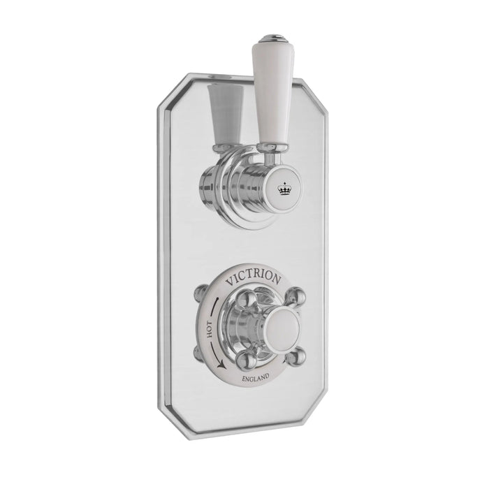 BC Designs Victrion 1-Way Brass Twin Concealed Shower Valve 230mm H x 120mm W Brushed Chrome