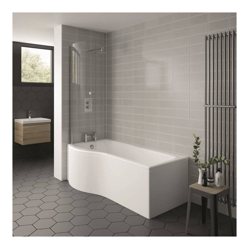 Kartell Oblique P-Shaped Left Hand Shower Bath With Legs Gloss White