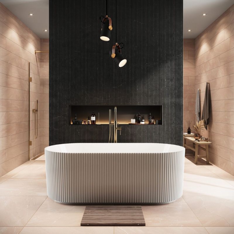 Scudo Labyrinth fluted freestanding bath in white