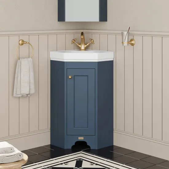 Bayswater 593mm Stiffkey Blue 1 Door Floor Standing Corner Cabinet With 1 Tap Hole Basin