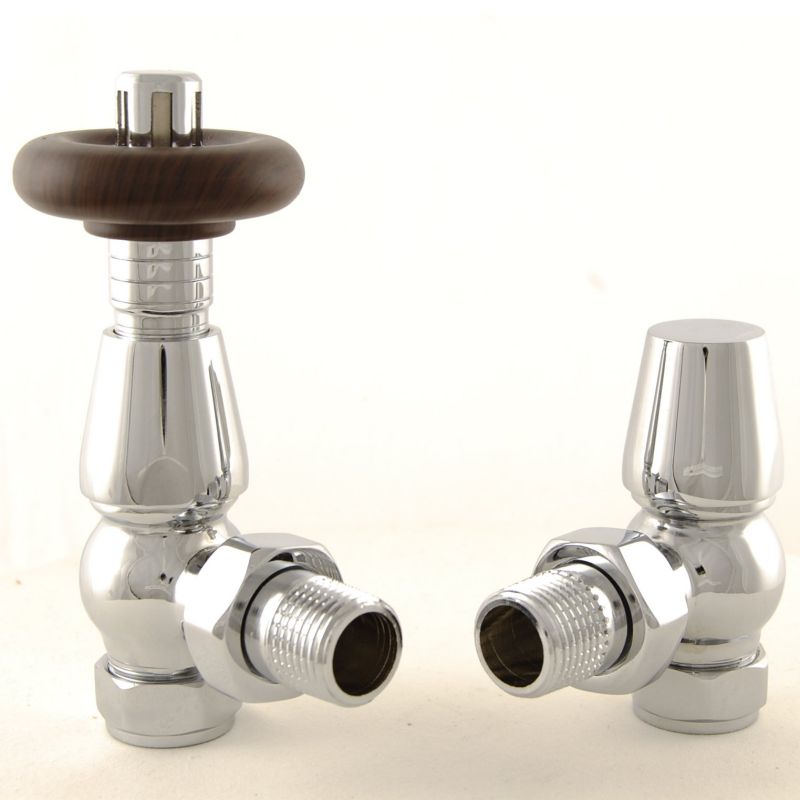 Plumbers Choice Bentley Angled Brass Traditional Thermostatic Radiator Valve Chrome
