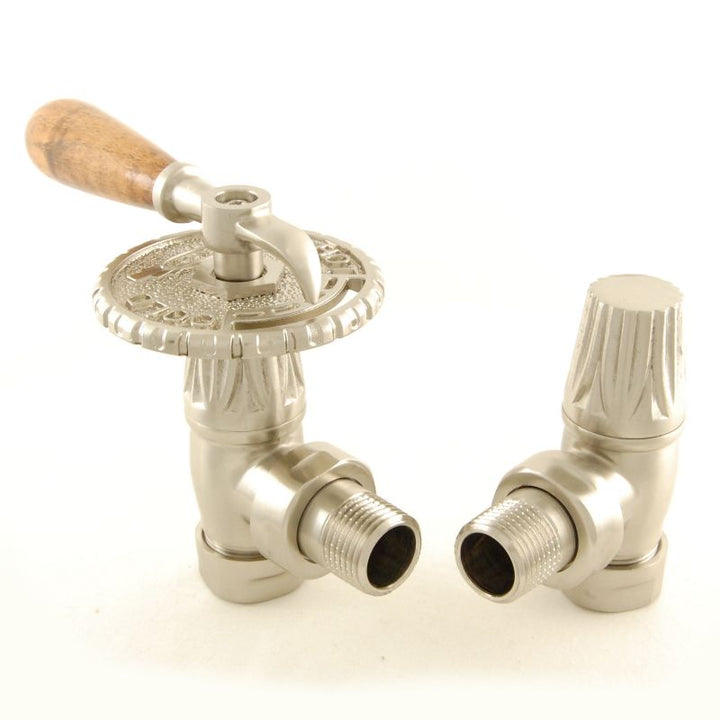 Plumbers Choice Bentley Lever Angled Brass Traditional Radiator Manual Valve Silver