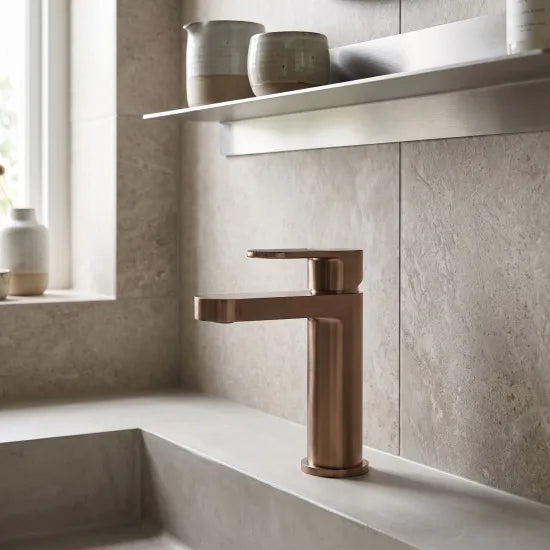 Nuie Fluted Mono Basin Mixer Tap - Brushed Bronze