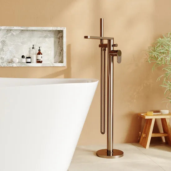 Nuie Cyprus Freestanding Bath Shower Mixer with Kit - Brushed Bronze