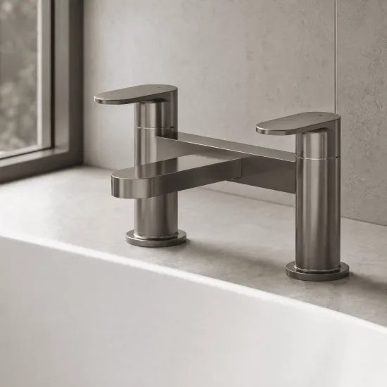 Nuie Binsey Brushed Pewter Deck Mounted Bath Filler