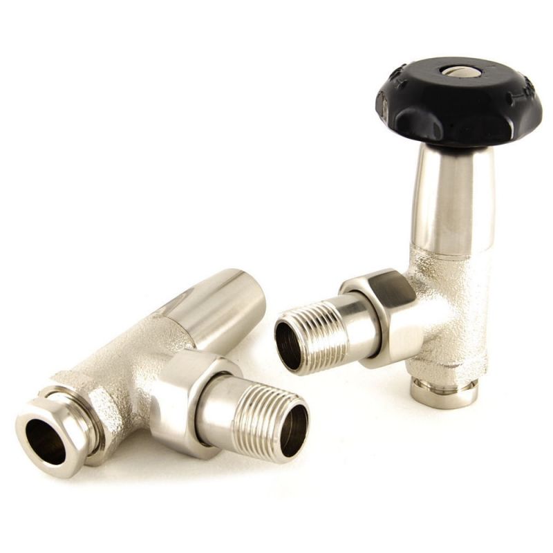 Plumbers Choice Bradley Angled Brass Radiator Valve Brushed Satin Nickel
