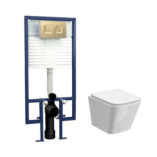 Nuie 5in1 Round Wall Hung Pan & Concealed Cistern - Brushed Brass