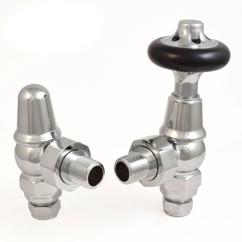 Plumbers Choice Commodore Angled Brass Traditional Manual Radiator Valve Chrome