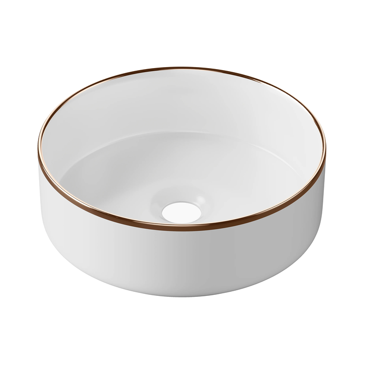 Hib - Ceramic Vessel Basin - Metallic Edge Gold
