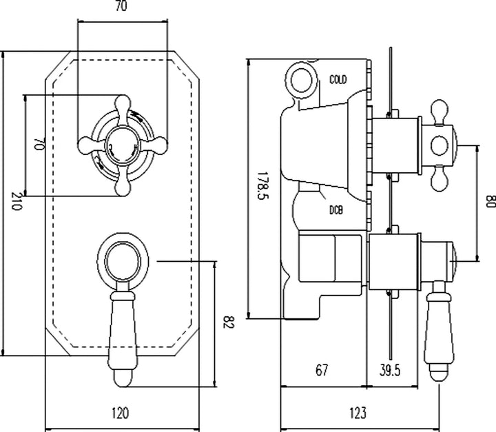 BC Designs Victrion 1-Way Brass Twin Concealed Shower Valve 230mm H x 120mm W Brushed Copper