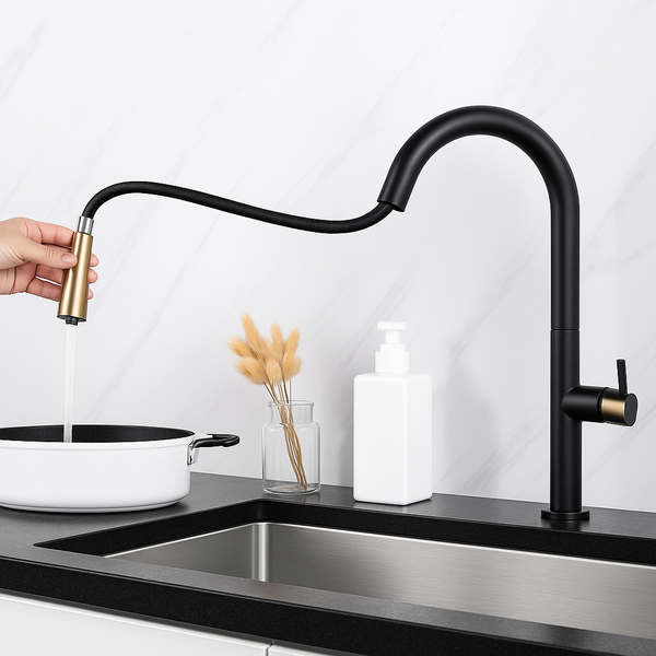 Iona GRACE Single Lever Kitchen Mixer: (Brushed Gold & Black)