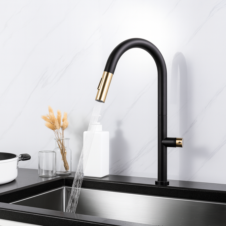 Iona GRACE Single Lever Kitchen Mixer: (Brushed Gold & Black)