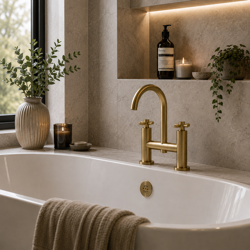 Hudson Reed Tec Crosshead Bath Filler - Brushed Brass