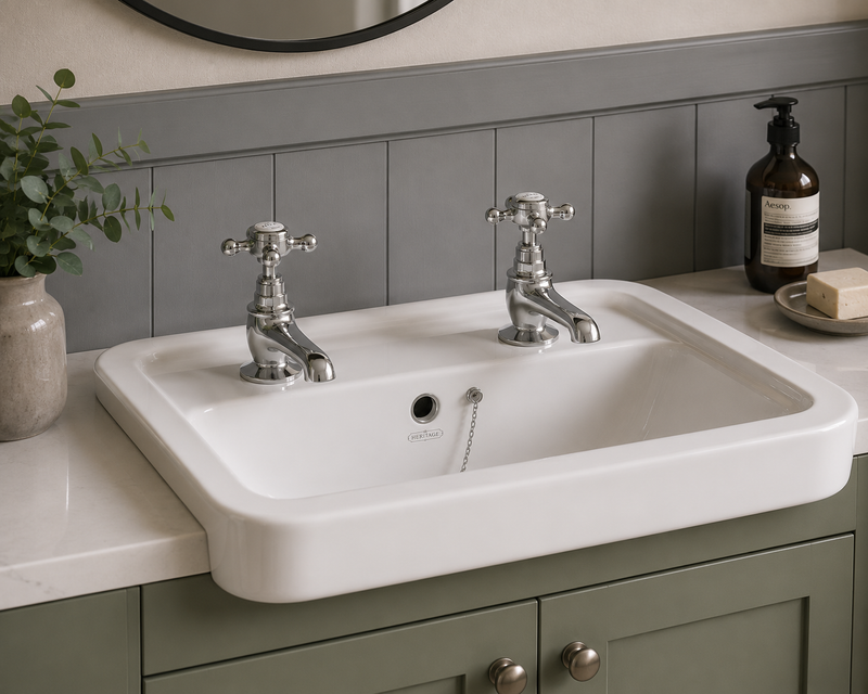 BC Designs Brass Victrion Crosshead Deck Mounted Basin Filler Tap, Brushed Chrome