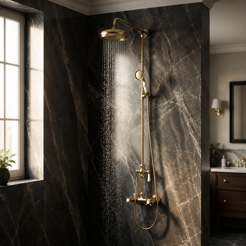 Bayswater Brushed Brass Traditional Shower Valve & Kit with Diverter