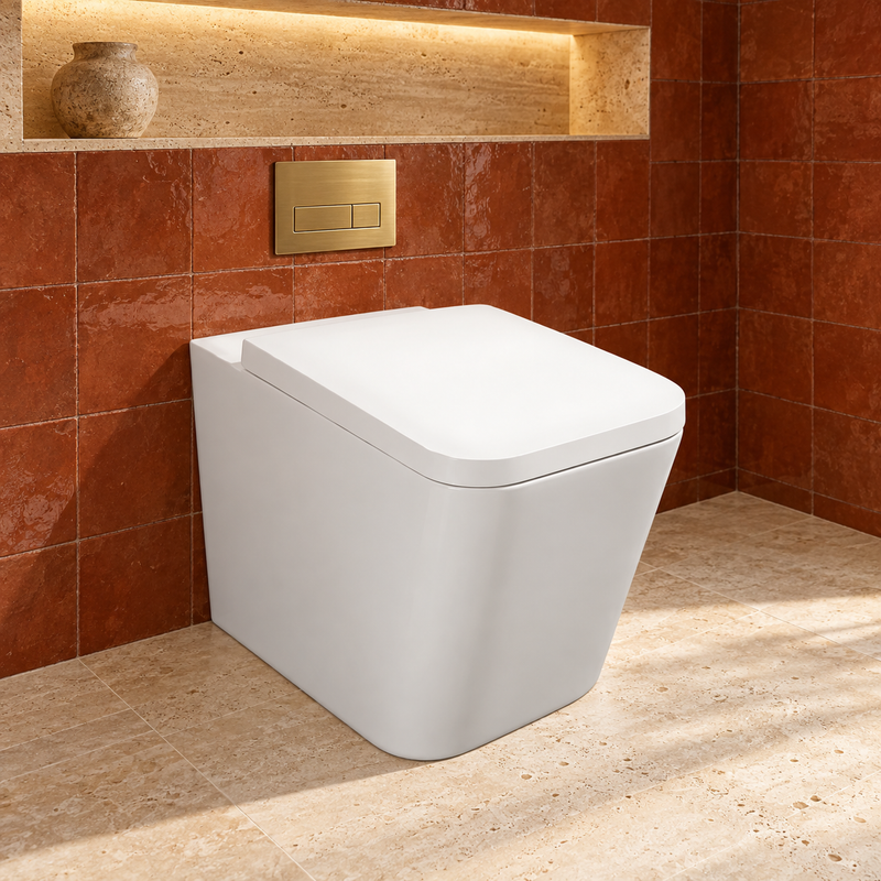 Kartell Genoa Square Back To Wall WC Pan With Premium Soft Close Seat, White
