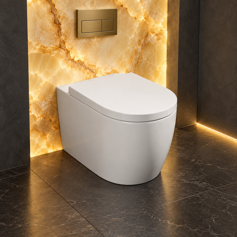 Kartell Genoa Round Rimless Wall Hung WC Pan With Premium Soft Close Seat, White