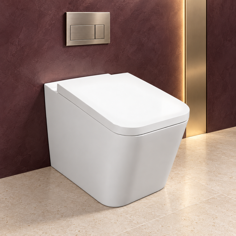 Kartell Genoa Square Wall Hung WC Pan With Premium Soft Close Seat, White