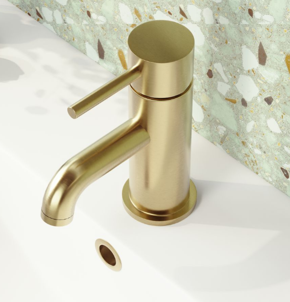 Iona Chepstow Brushed Brass Mono Basin Moxer Tap With Click Clack Waste