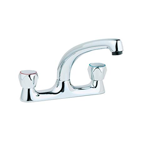 Methven Deva Profile Deck Mounted Kitchen Sink Mixer Tap with Metal Back Nuts Chrome