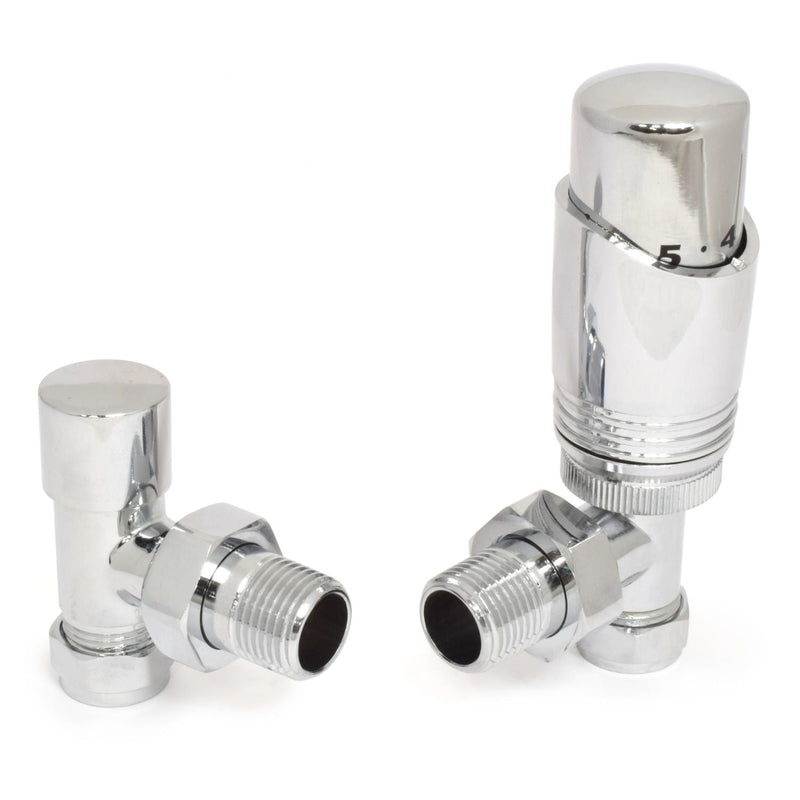 Plumbers Choice Delta Angled TRV Chrome Thermostatic Radiator Valve