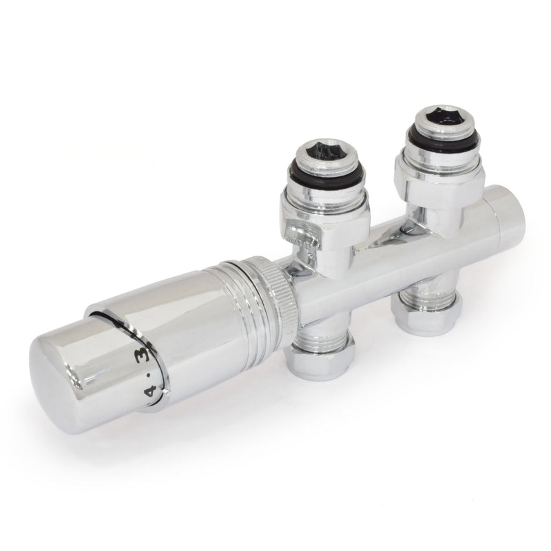 Plumbers Choice Delta Twin Straight TRV Chrome Thermostatic Radiator Valve