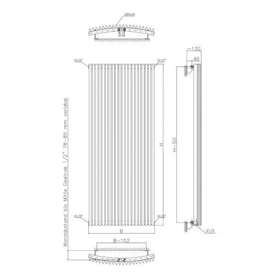 Eucotherm Corus Curved Tube Single Panel Anthracite Vertical Designer Radiator