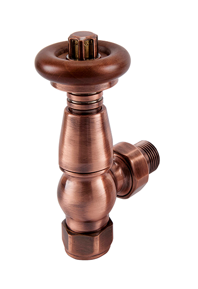 Eastgate Vintage TRV Angled Tradational Radiator Valve Antique Copper/Walnut Top