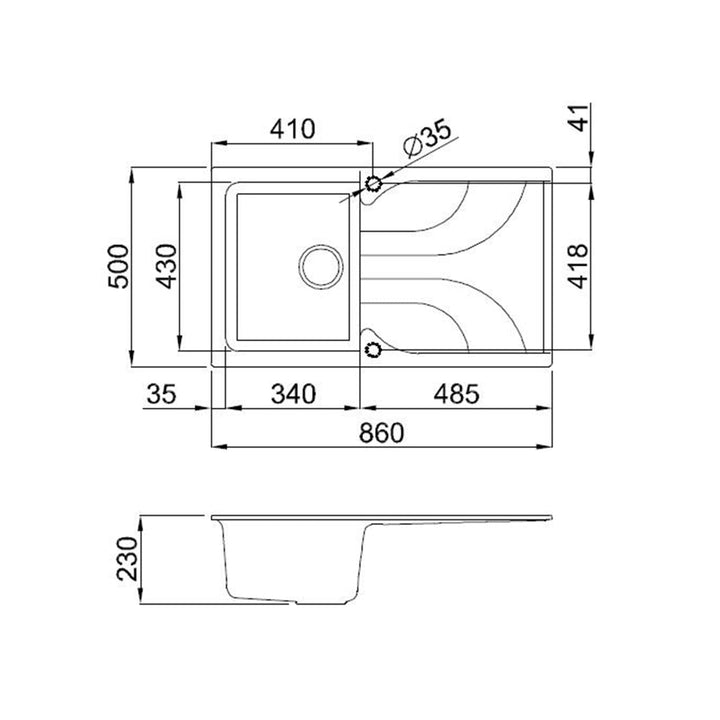 Reginox EGO 400 Single Bowl Granite Metal Kitchen Sink with Overflow Drain