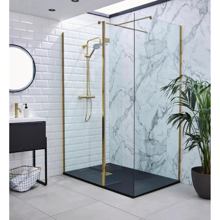 Kartell 8mm Full-Length Wetroom Screen 300mm x 2000mm Brushed Brass