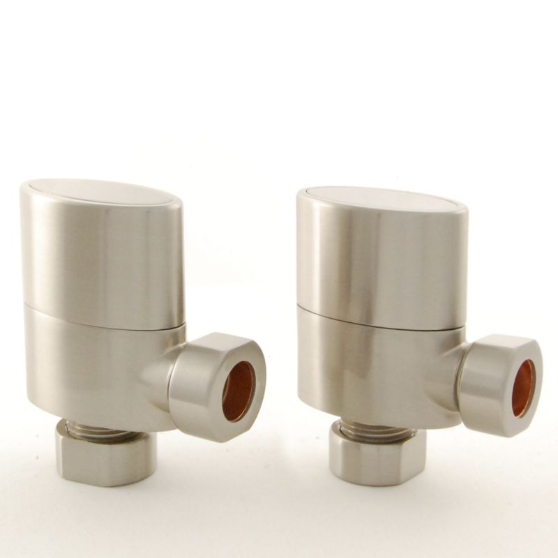 Plumbers Choice Ellipse Angled Brass Oval Radiator Valve Without sleeve Kit Brushed Satin Nickel