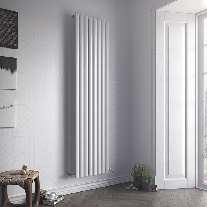 Eucotherm Vulkan Round Tube Single Panel White Vertical Designer Radiator