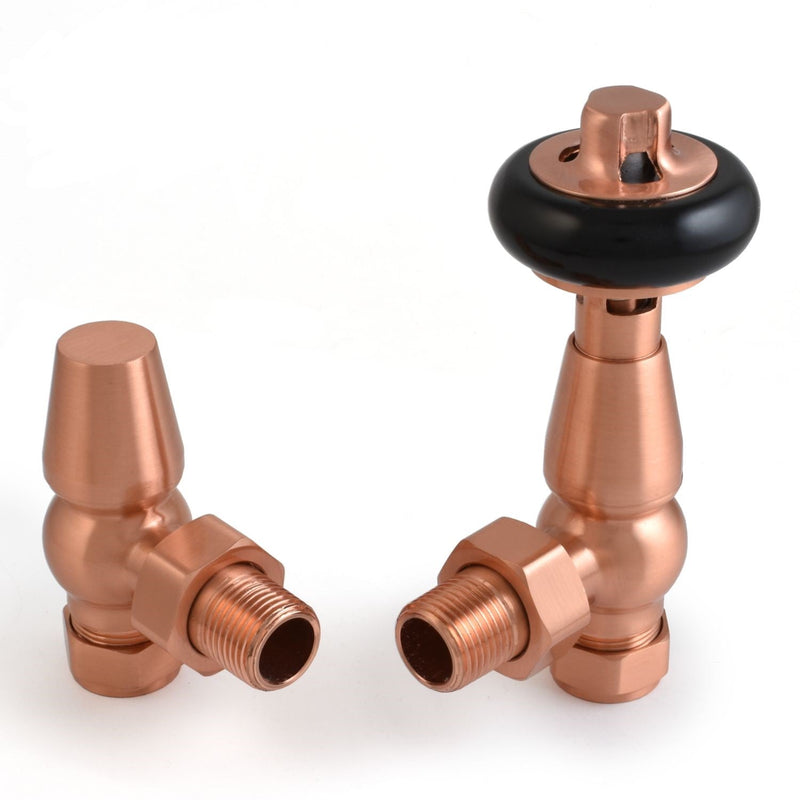 Plumbers Choice Faringdon Traditional Thermostatic Radiator Valve - Brushed Copper (Angled TRV)