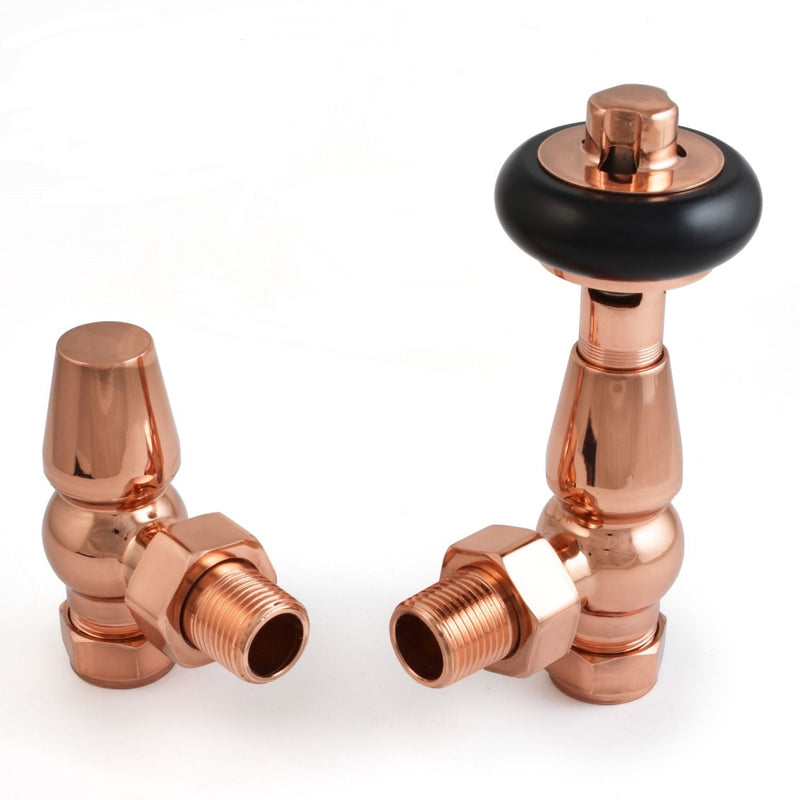 Plumbers Choice Faringdon Traditional Thermostatic Radiator Valve - Polished Copper (Angled TRV)
